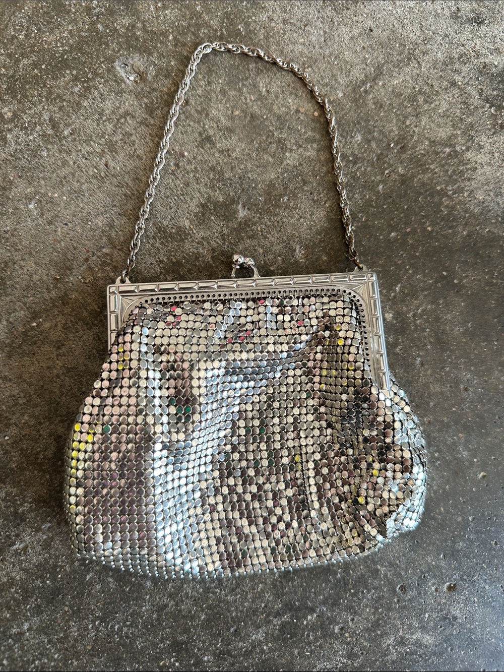 Vintage whiting & Davis Silver Mesh Evening Bag with Chain Handle
